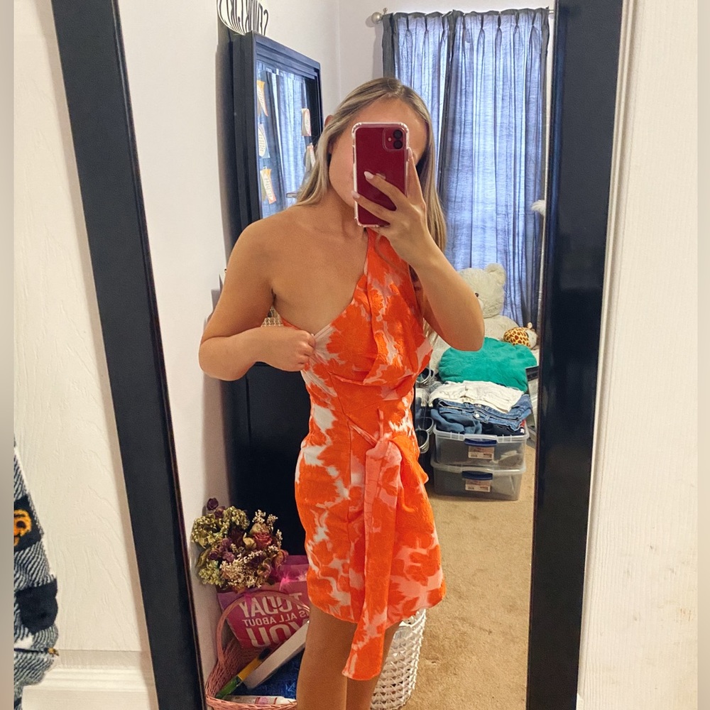 Hello Molly Orange One Shoulder Dress NWT
